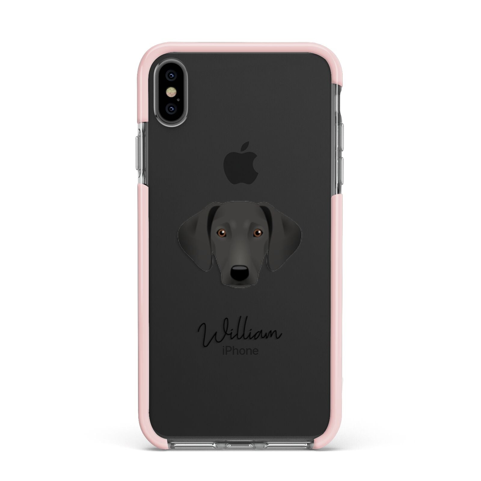 Greek Harehound Personalised Apple iPhone Xs Max Impact Case Pink Edge on Black Phone