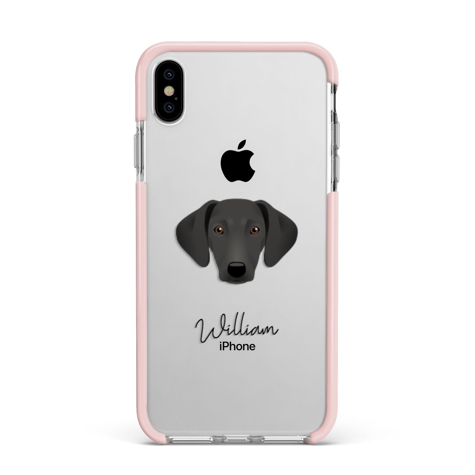 Greek Harehound Personalised Apple iPhone Xs Max Impact Case Pink Edge on Silver Phone