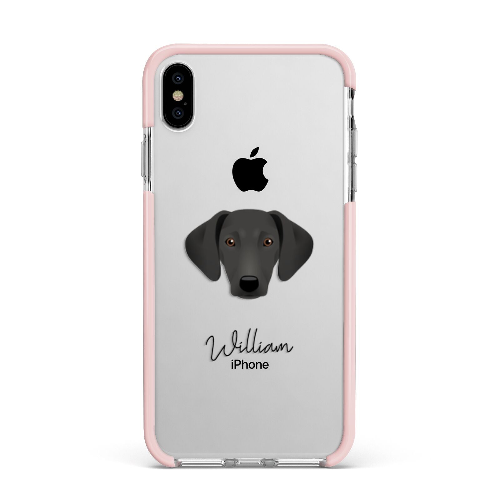 Greek Harehound Personalised Apple iPhone Xs Max Impact Case Pink Edge on Silver Phone