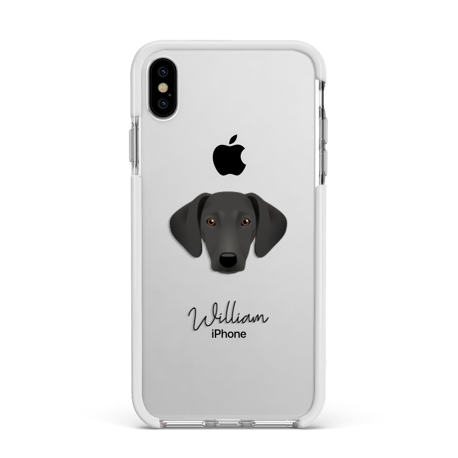 Greek Harehound Personalised Apple iPhone Xs Max Impact Case White Edge on Silver Phone