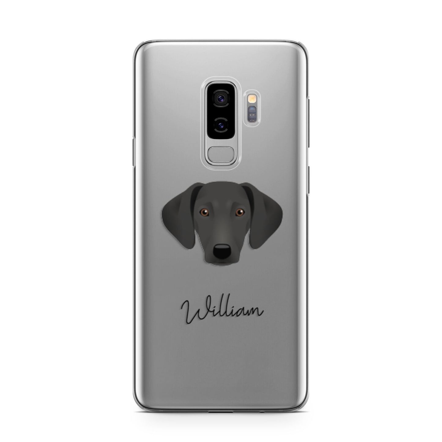 Greek Harehound Personalised Samsung Galaxy S9 Plus Case on Silver phone