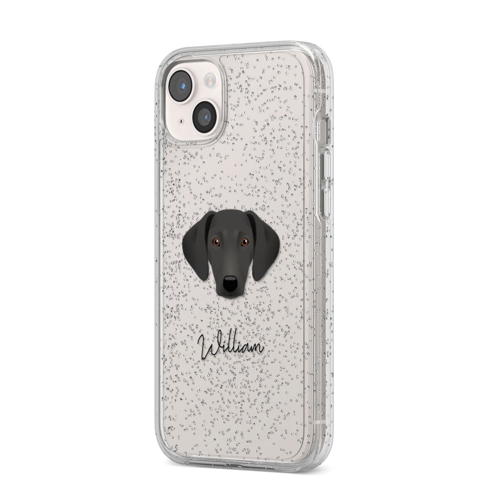 Greek Harehound Personalised iPhone 14 Plus Glitter Tough Case Starlight Angled Image