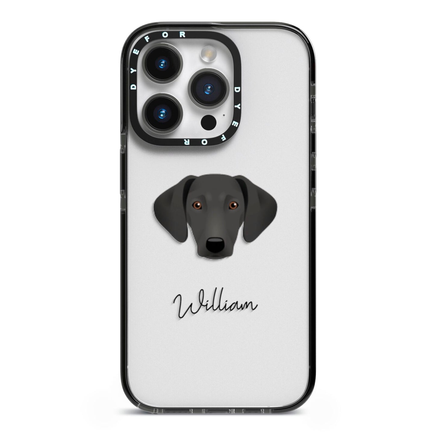 Greek Harehound Personalised iPhone 14 Pro Black Impact Case on Silver phone