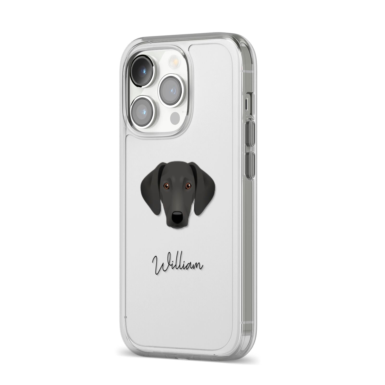 Greek Harehound Personalised iPhone 14 Pro Clear Tough Case Silver Angled Image