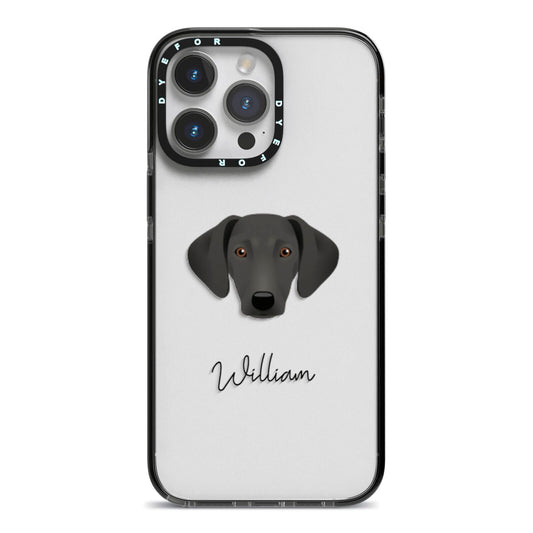 Greek Harehound Personalised iPhone 14 Pro Max Black Impact Case on Silver phone