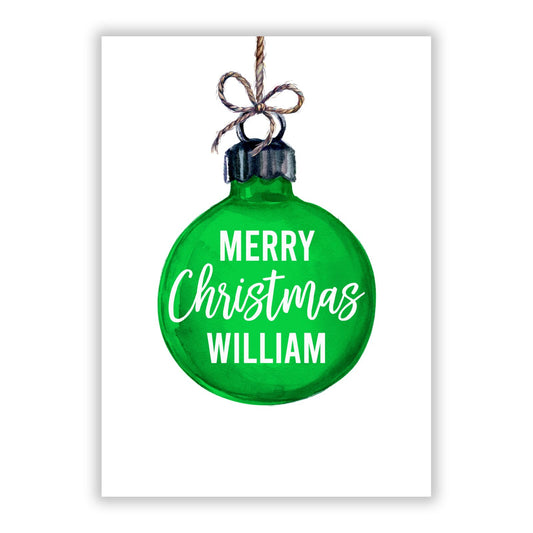 Green Bauble with Name A5 Flat Greetings Card