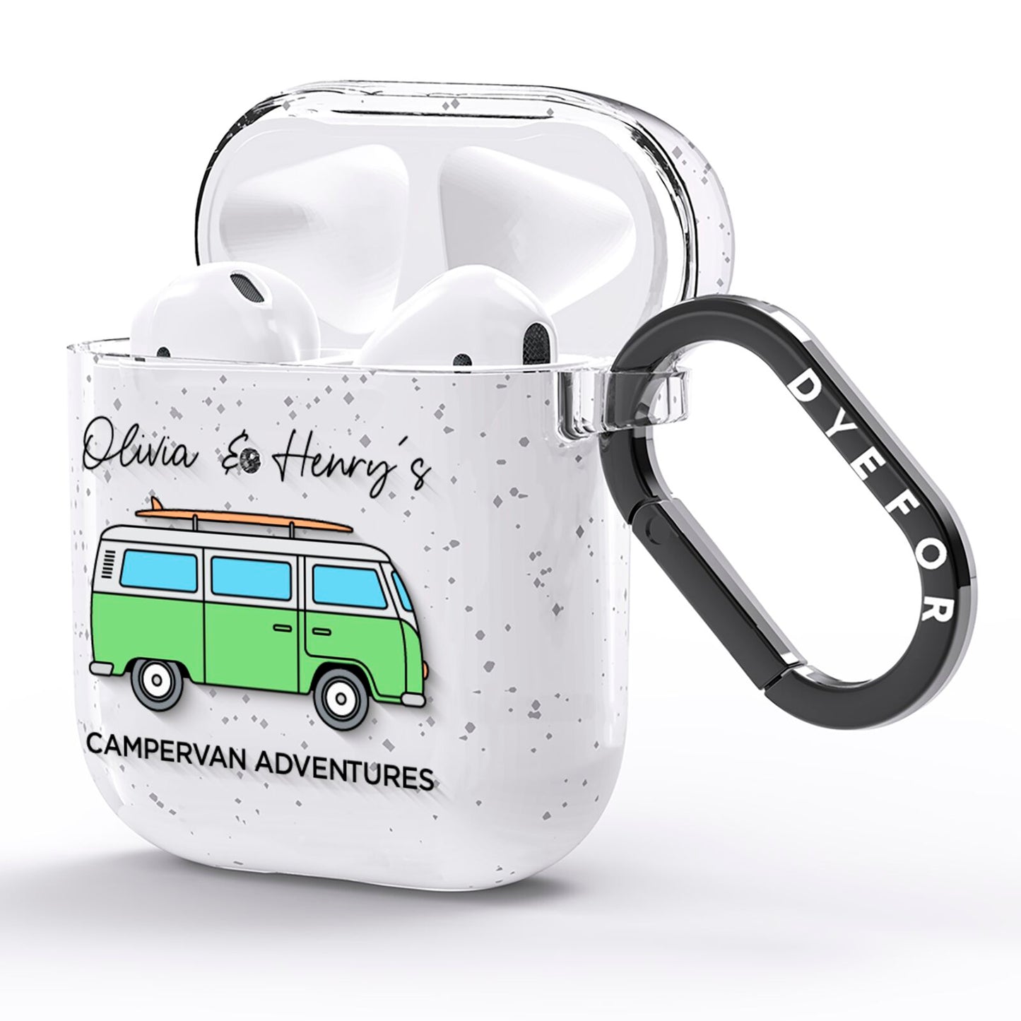 Green Bespoke Campervan Adventures AirPods Glitter Case Side Image