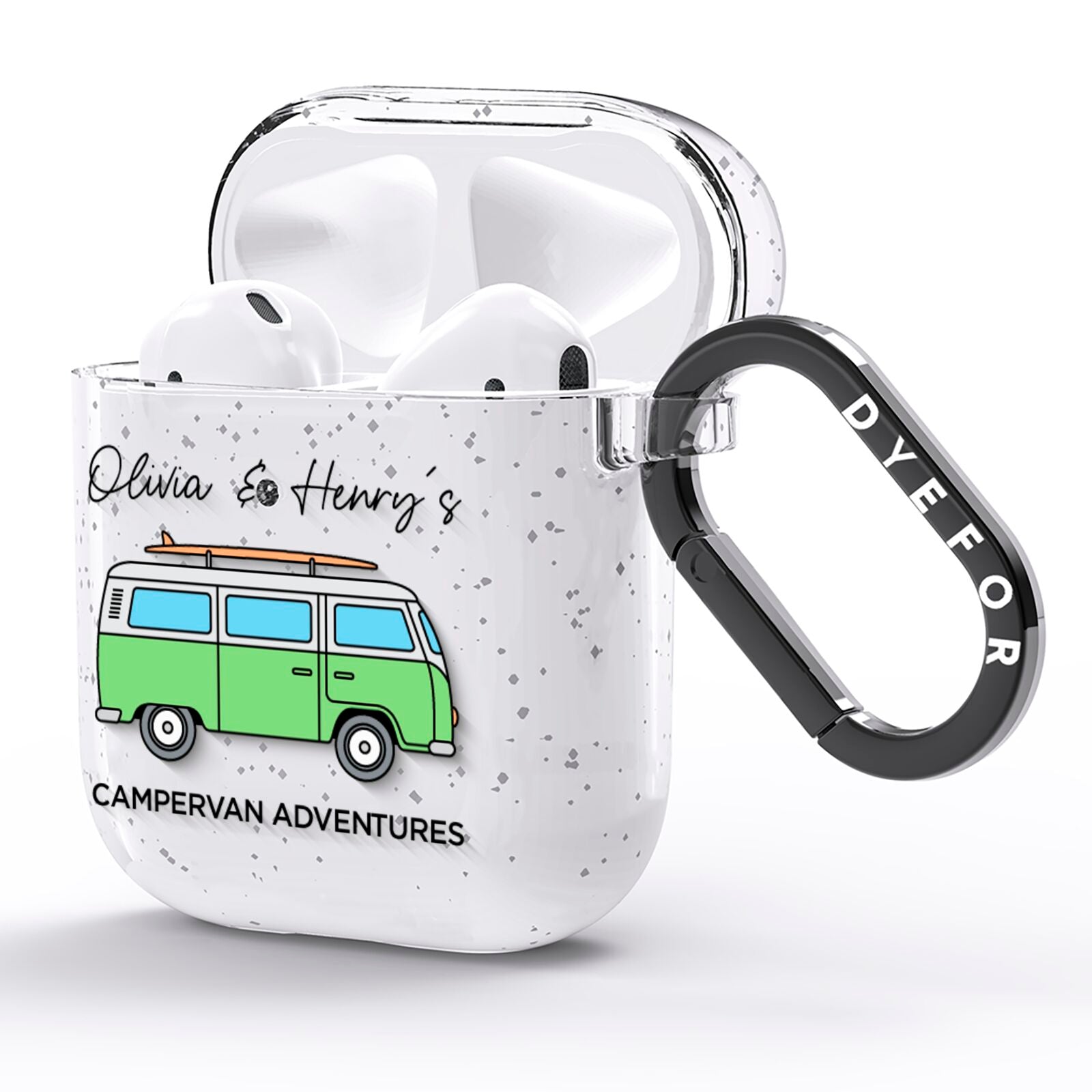 Green Bespoke Campervan Adventures AirPods Glitter Case Side Image
