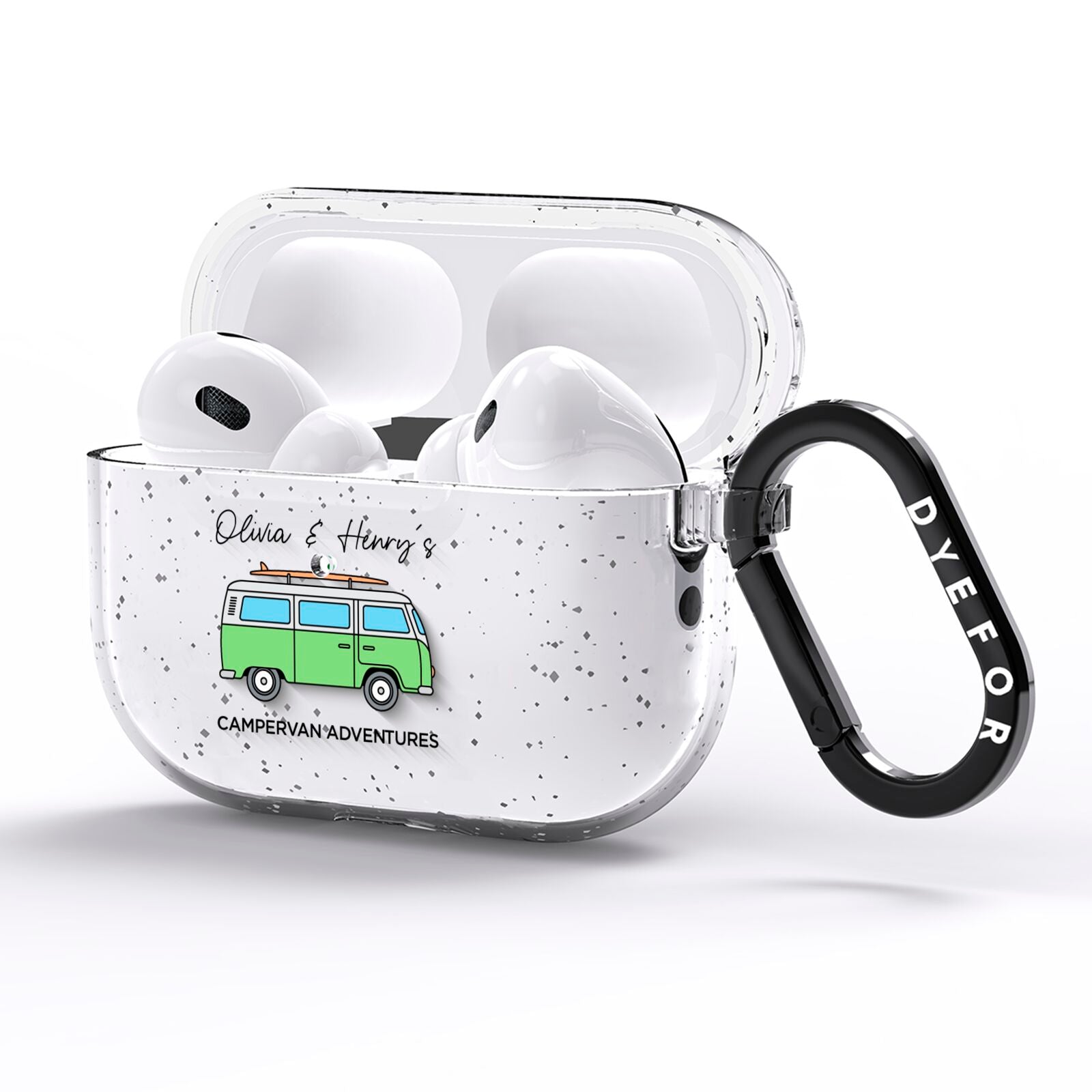 Green Bespoke Campervan Adventures AirPods Pro Glitter Case Side Image