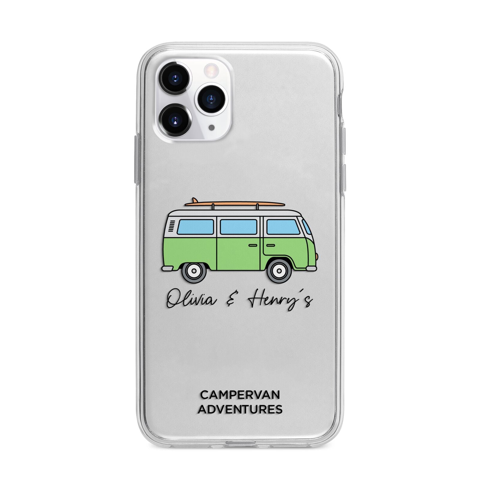 Green Bespoke Campervan Adventures Apple iPhone 11 Pro Max in Silver with Bumper Case