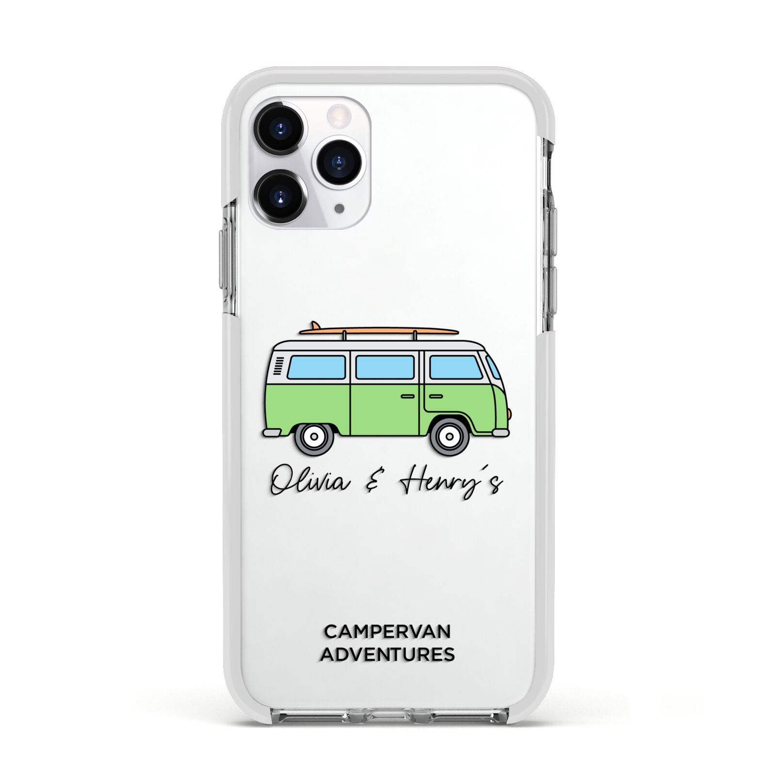 Green Bespoke Campervan Adventures Apple iPhone 11 Pro in Silver with White Impact Case