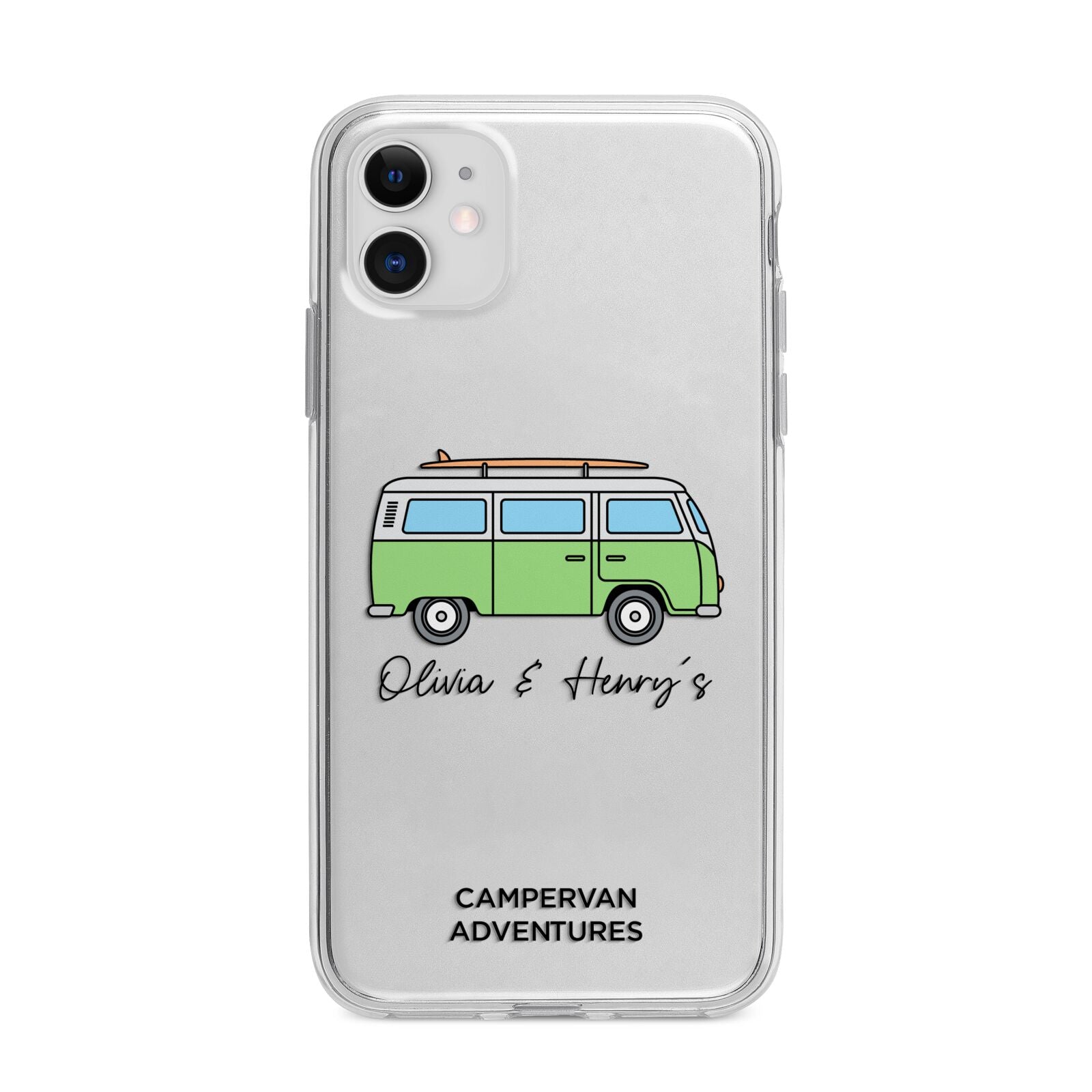 Green Bespoke Campervan Adventures Apple iPhone 11 in White with Bumper Case