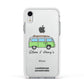 Green Bespoke Campervan Adventures Apple iPhone XR Impact Case White Edge on Silver Phone