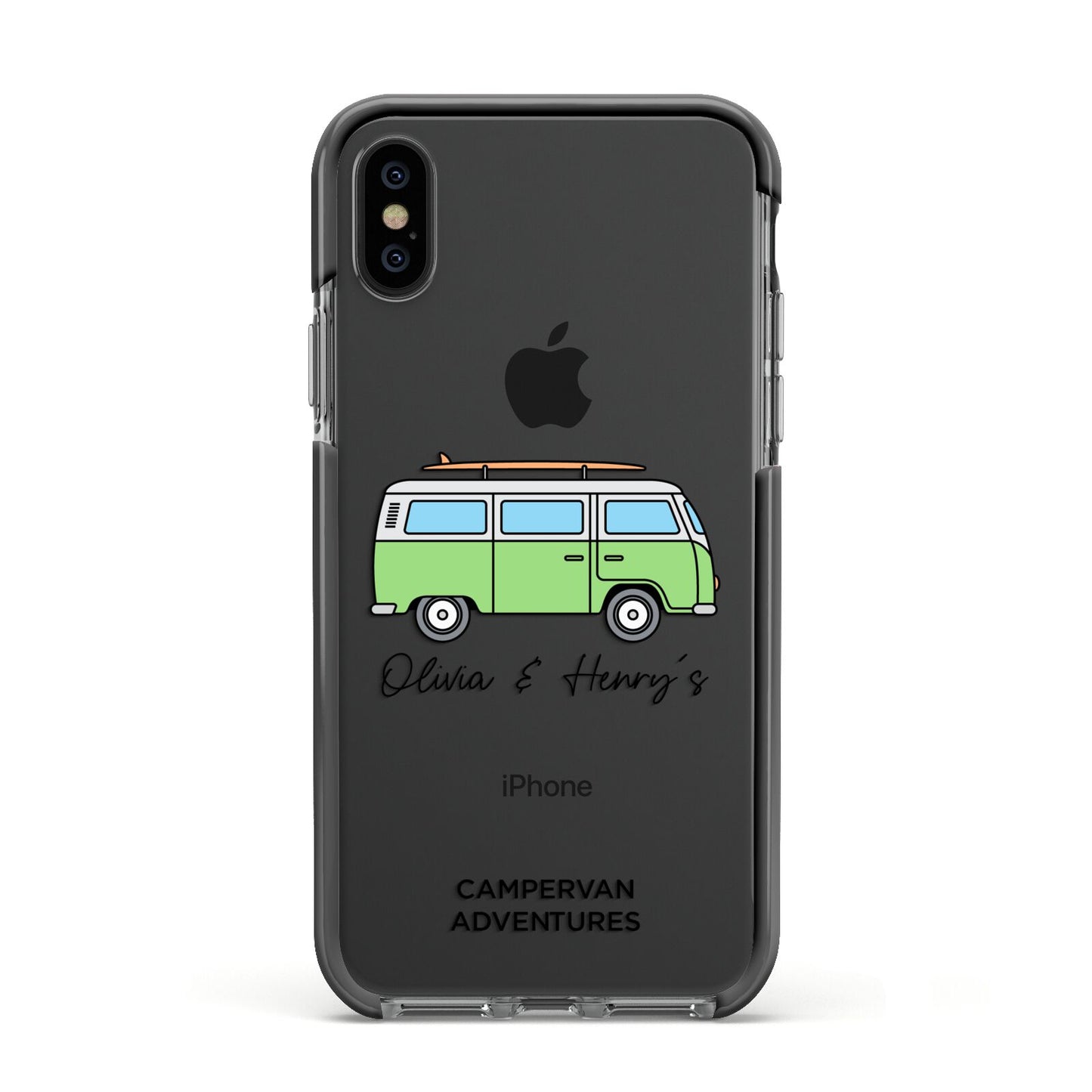 Green Bespoke Campervan Adventures Apple iPhone Xs Impact Case Black Edge on Black Phone
