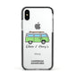 Green Bespoke Campervan Adventures Apple iPhone Xs Impact Case Black Edge on Silver Phone