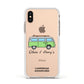 Green Bespoke Campervan Adventures Apple iPhone Xs Impact Case White Edge on Gold Phone