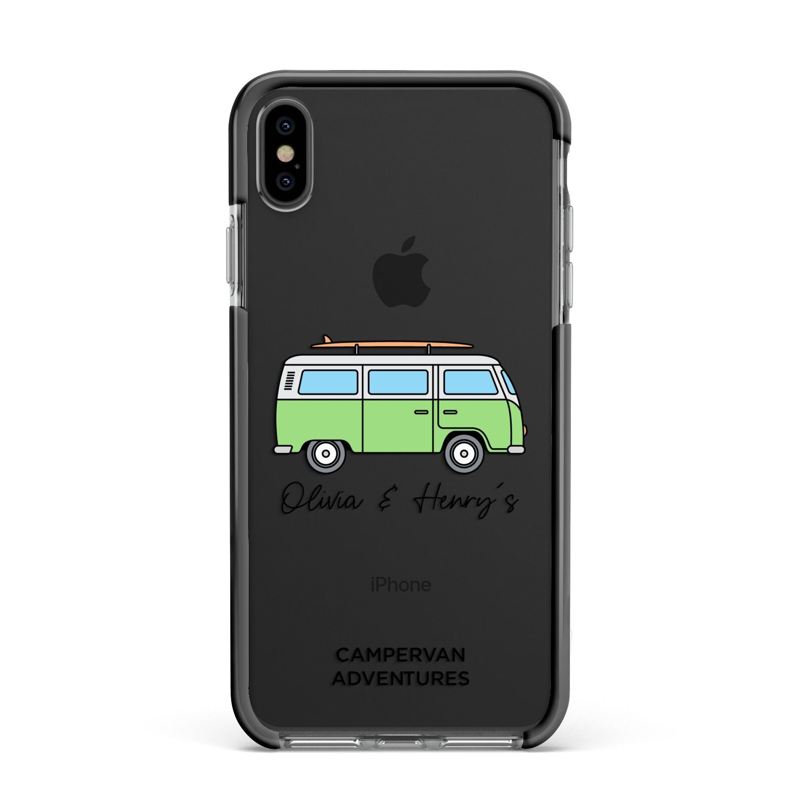 Green Bespoke Campervan Adventures Apple iPhone Xs Max Impact Case Black Edge on Black Phone