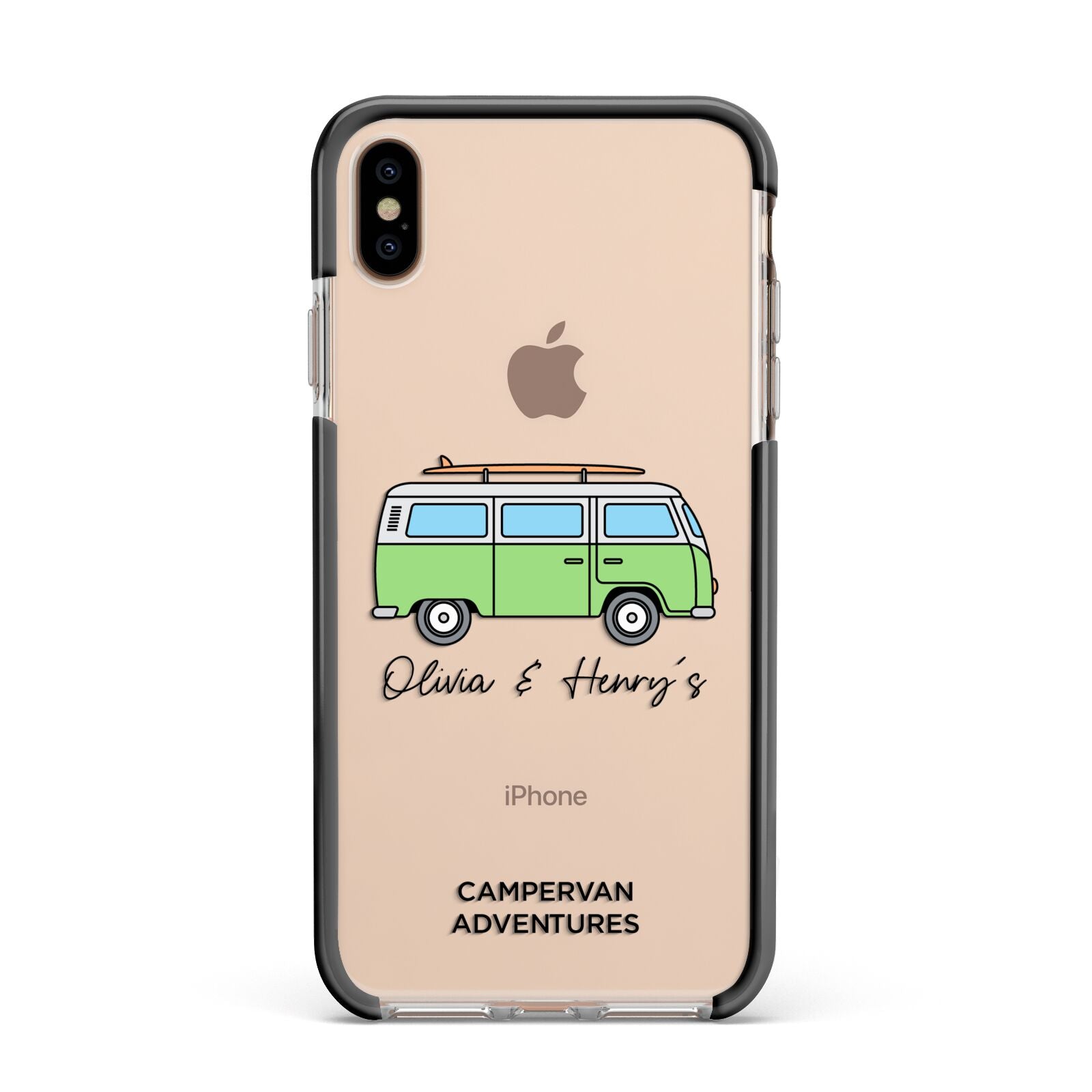 Green Bespoke Campervan Adventures Apple iPhone Xs Max Impact Case Black Edge on Gold Phone
