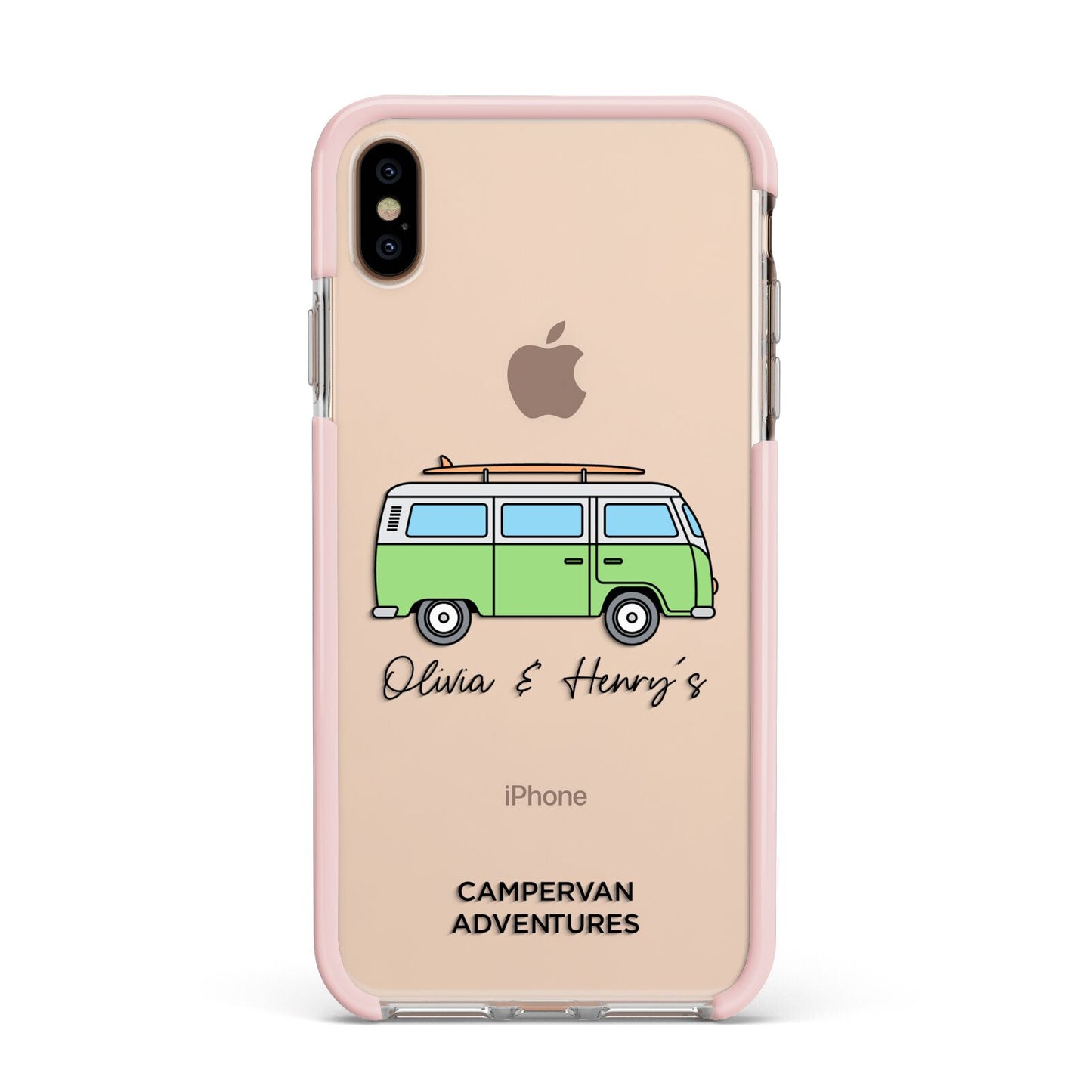 Green Bespoke Campervan Adventures Apple iPhone Xs Max Impact Case Pink Edge on Gold Phone