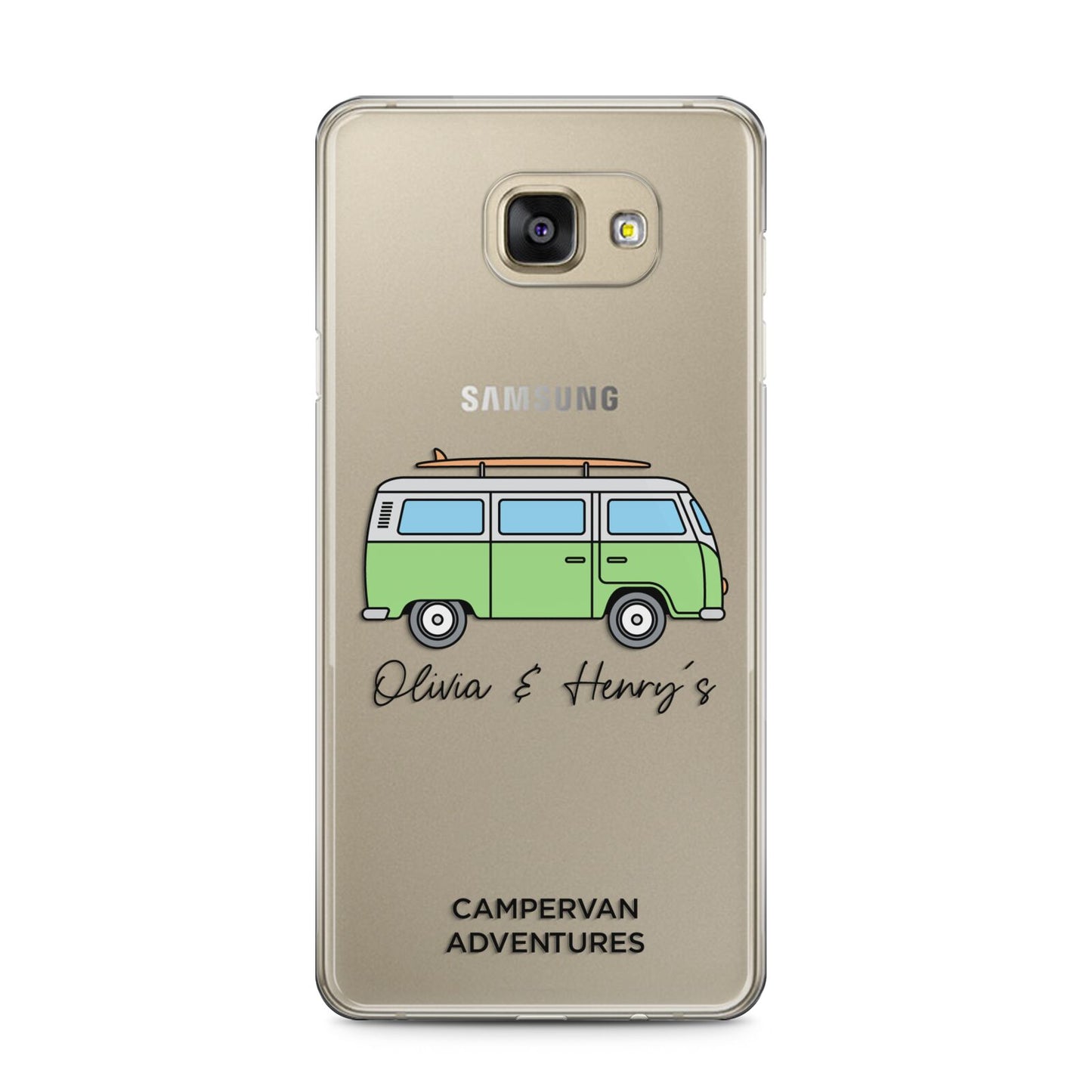 Green Bespoke Campervan Adventures Samsung Galaxy A5 2016 Case on gold phone
