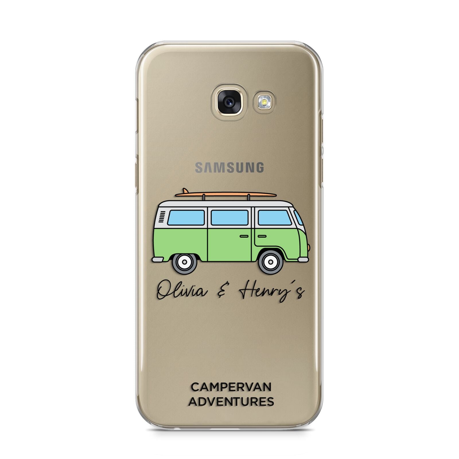 Green Bespoke Campervan Adventures Samsung Galaxy A5 2017 Case on gold phone