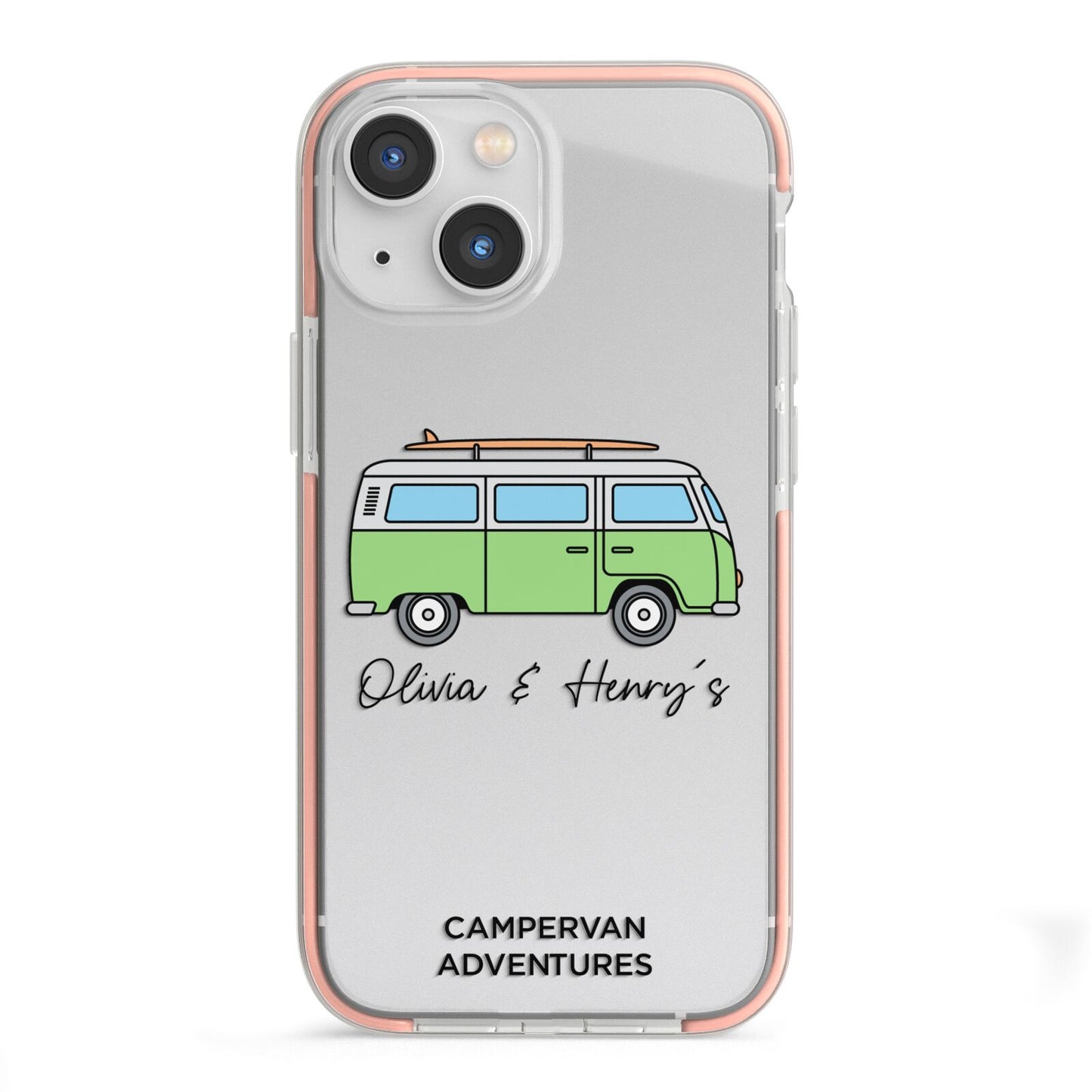 Green Bespoke Campervan Adventures iPhone 13 Mini TPU Impact Case with Pink Edges