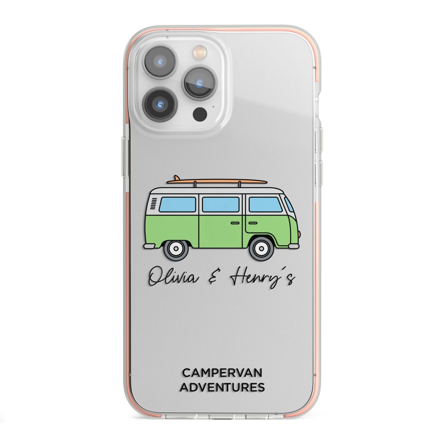 Green Bespoke Campervan Adventures iPhone 13 Pro Max TPU Impact Case with Pink Edges
