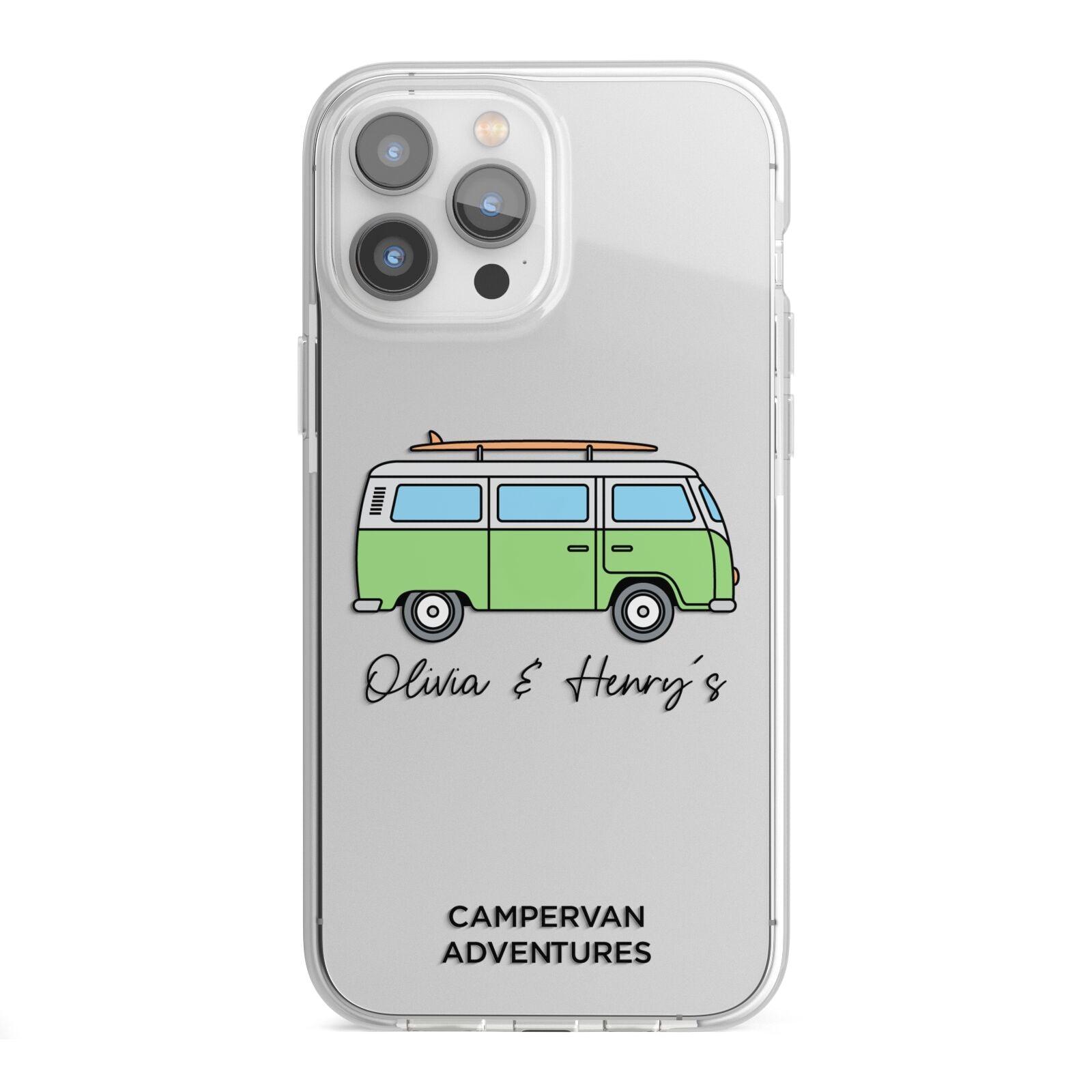 Green Bespoke Campervan Adventures iPhone 13 Pro Max TPU Impact Case with White Edges