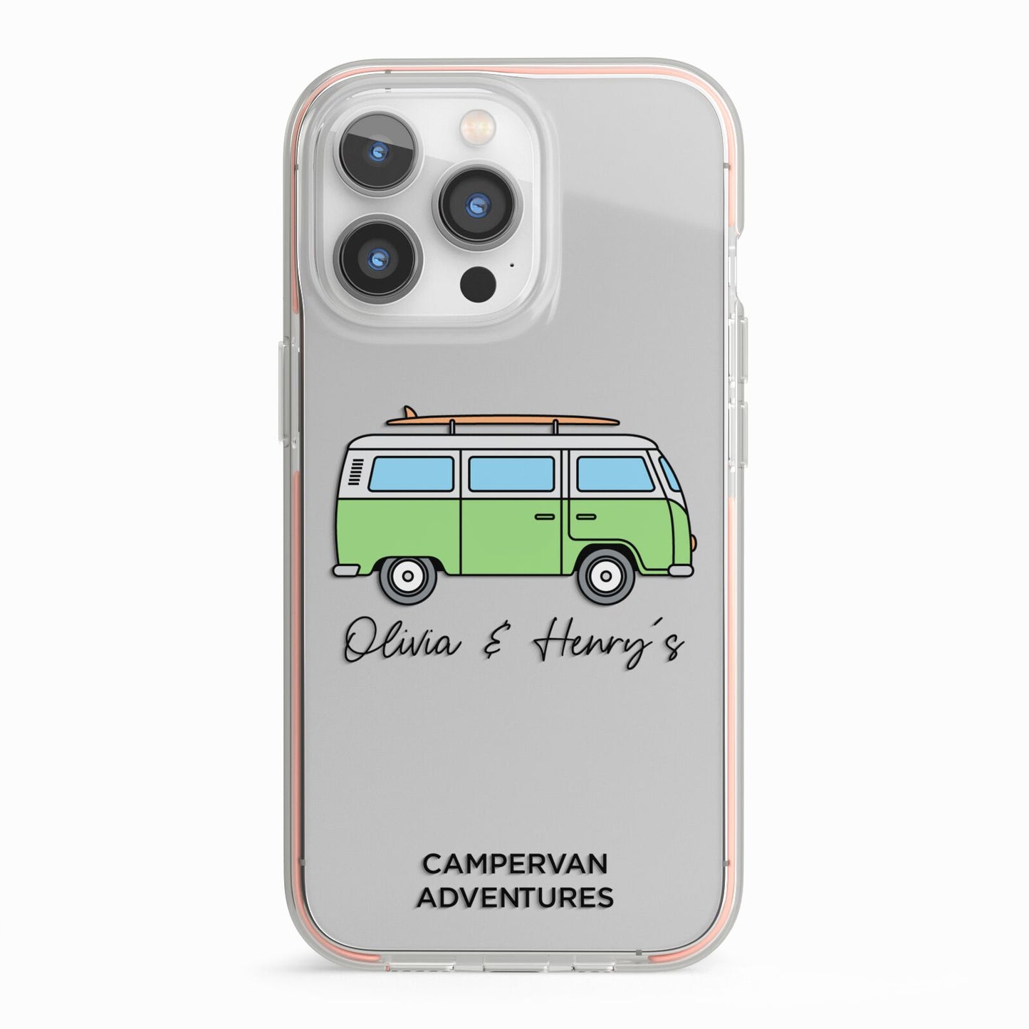 Green Bespoke Campervan Adventures iPhone 13 Pro TPU Impact Case with Pink Edges