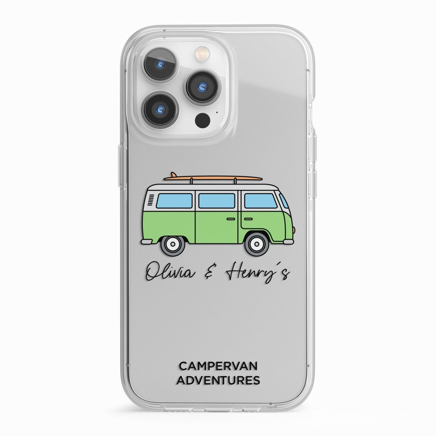 Green Bespoke Campervan Adventures iPhone 13 Pro TPU Impact Case with White Edges