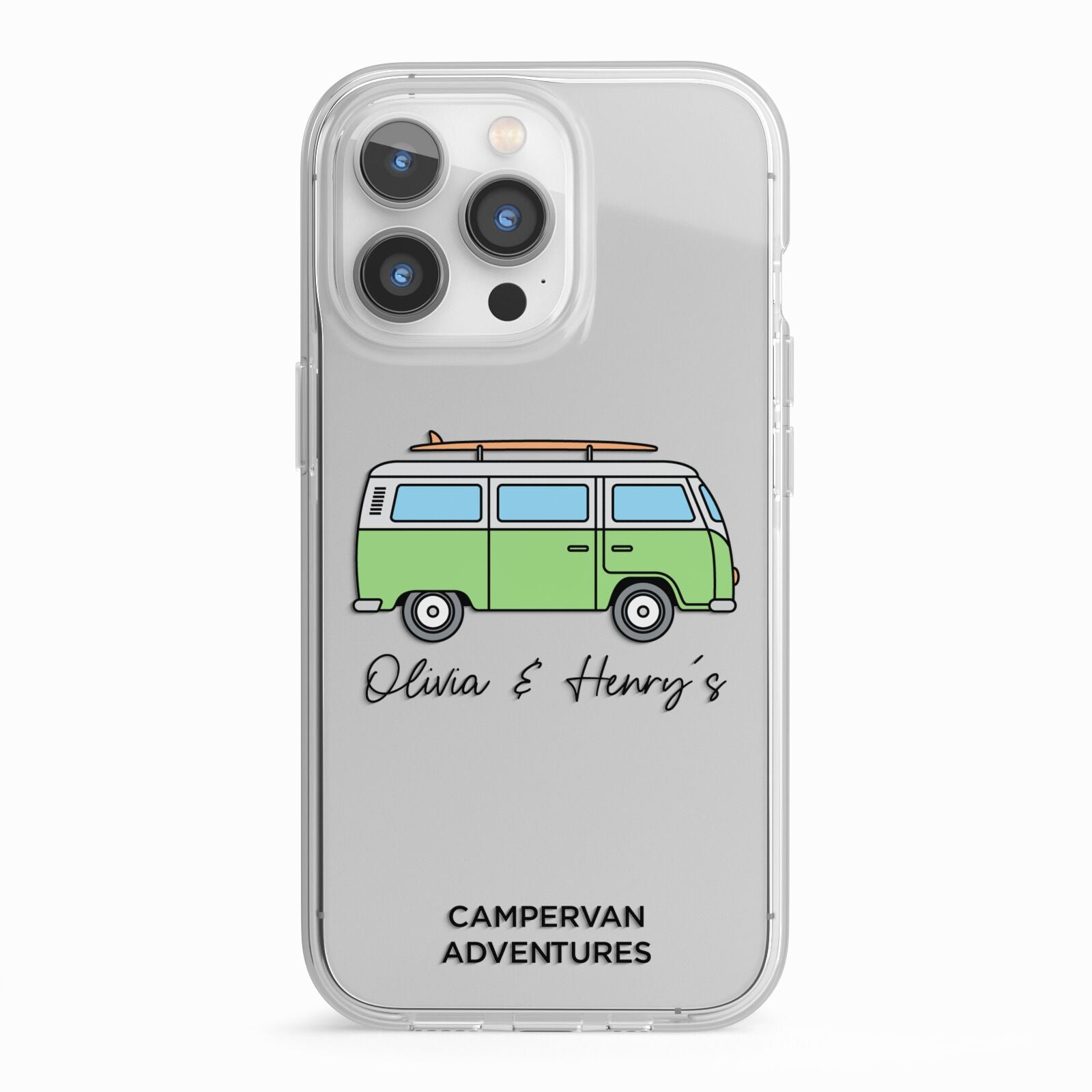 Green Bespoke Campervan Adventures iPhone 13 Pro TPU Impact Case with White Edges