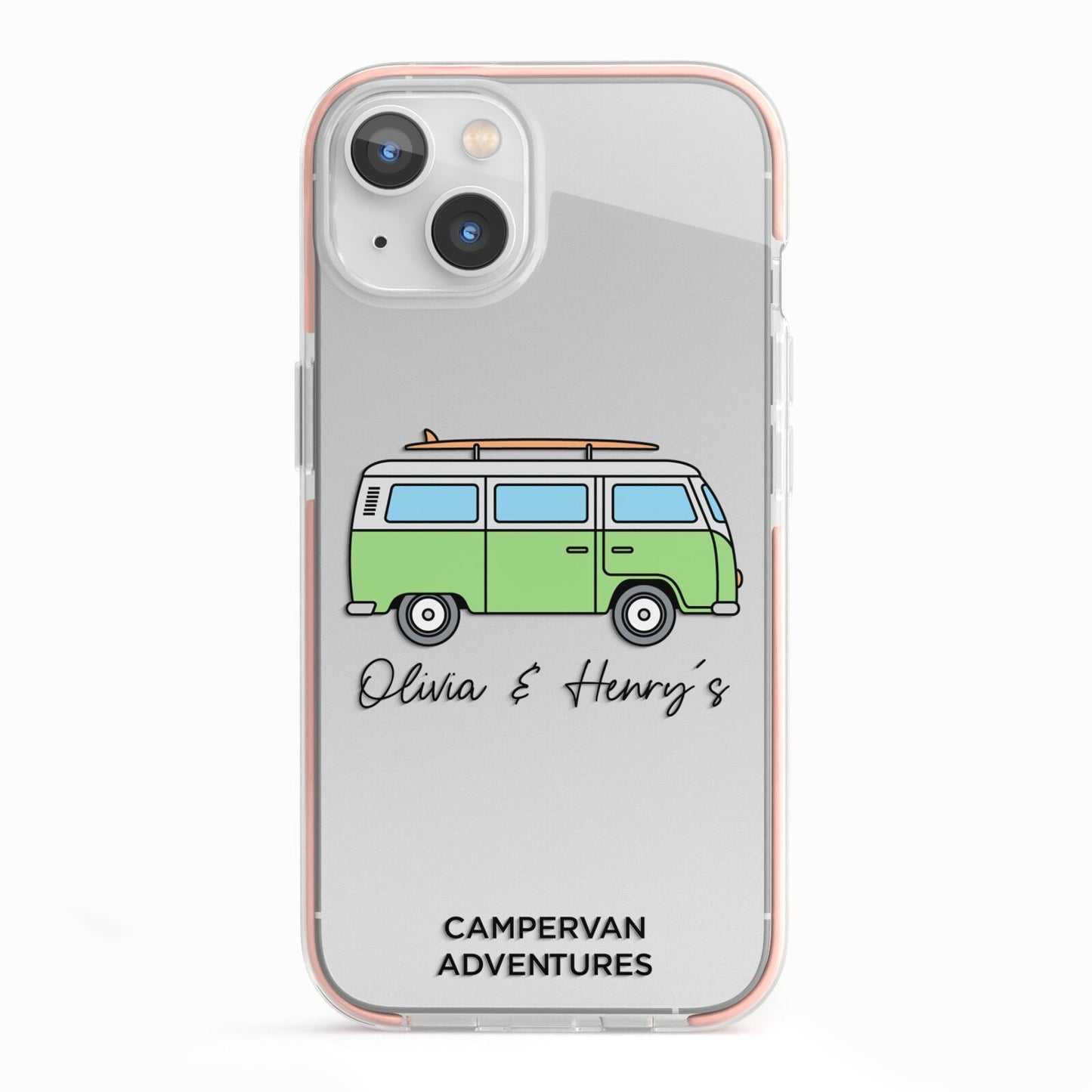 Green Bespoke Campervan Adventures iPhone 13 TPU Impact Case with Pink Edges
