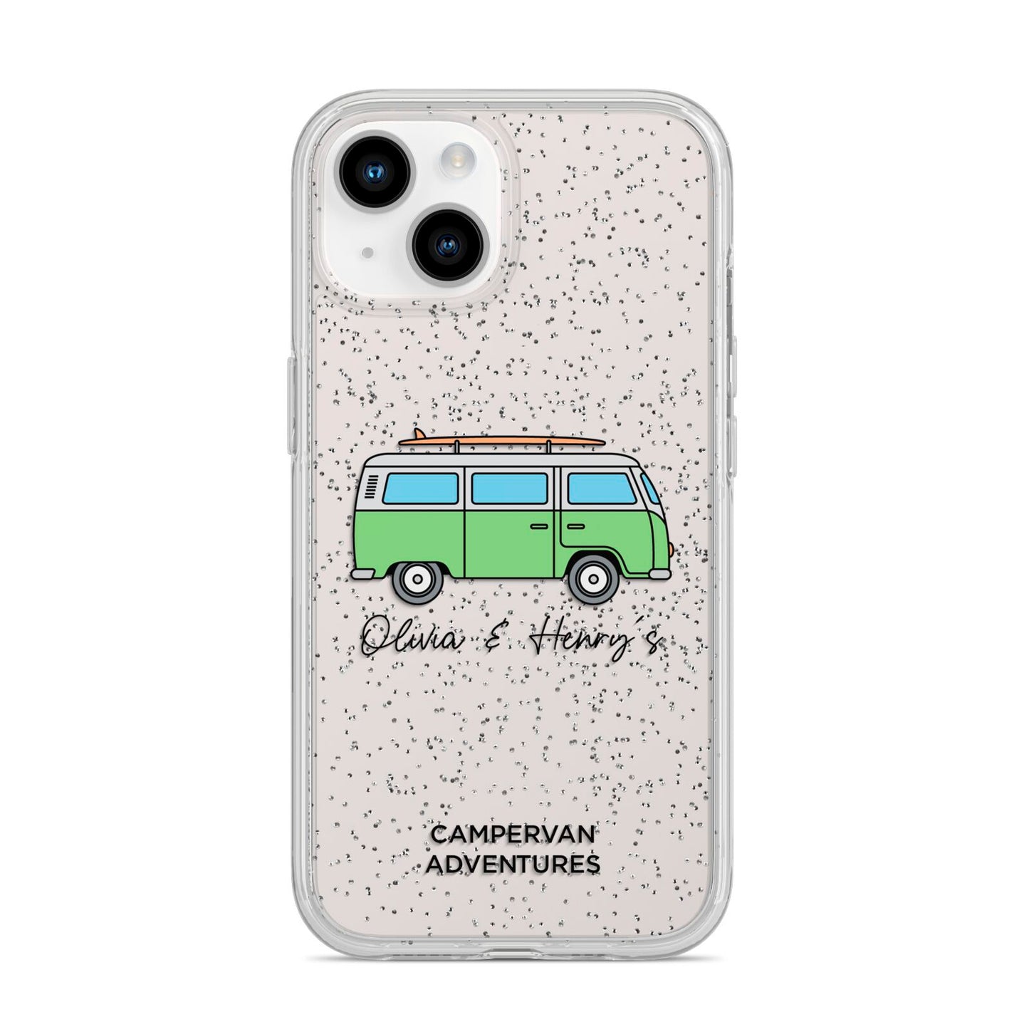 Green Bespoke Campervan Adventures iPhone 14 Glitter Tough Case Starlight