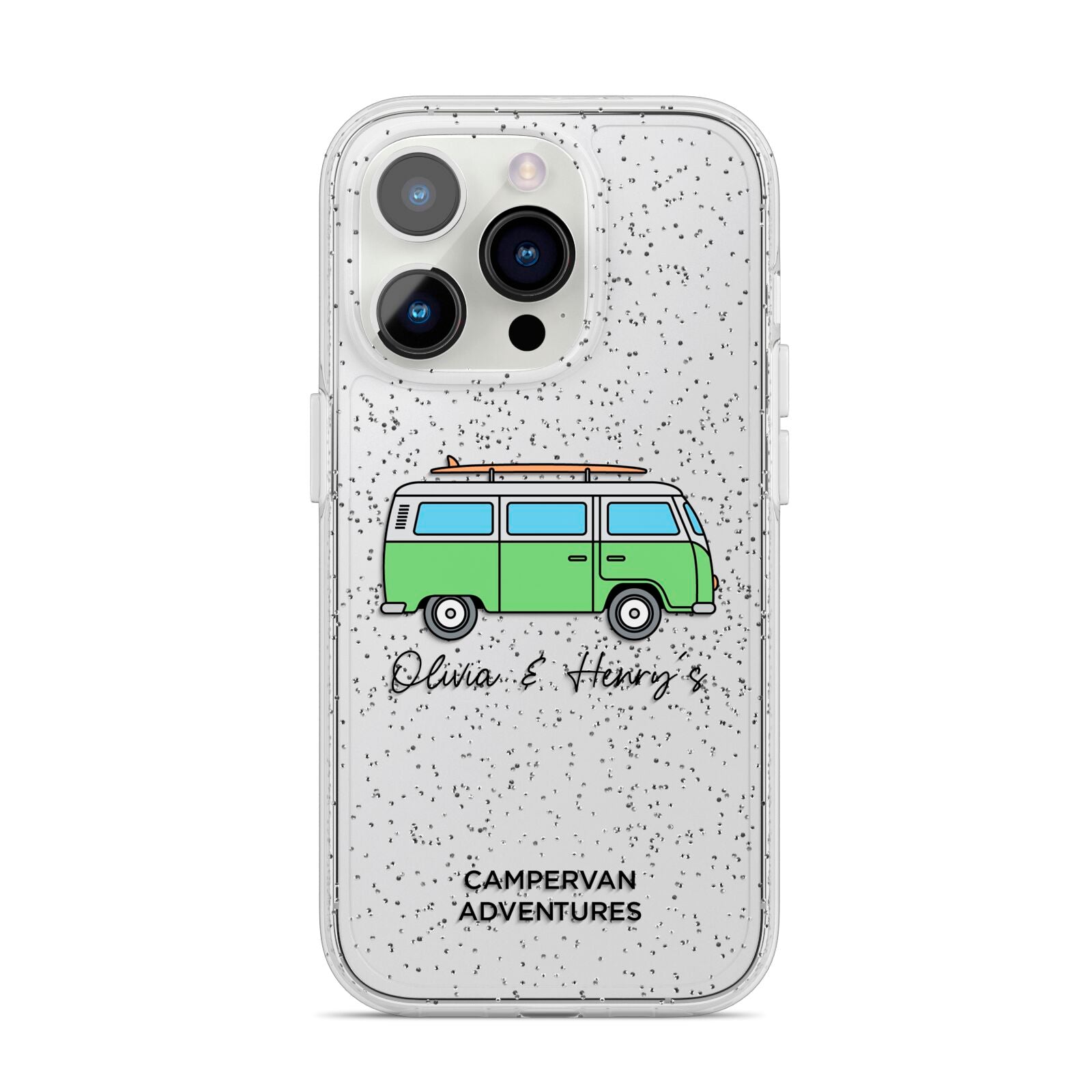 Green Bespoke Campervan Adventures iPhone 14 Pro Glitter Tough Case Silver