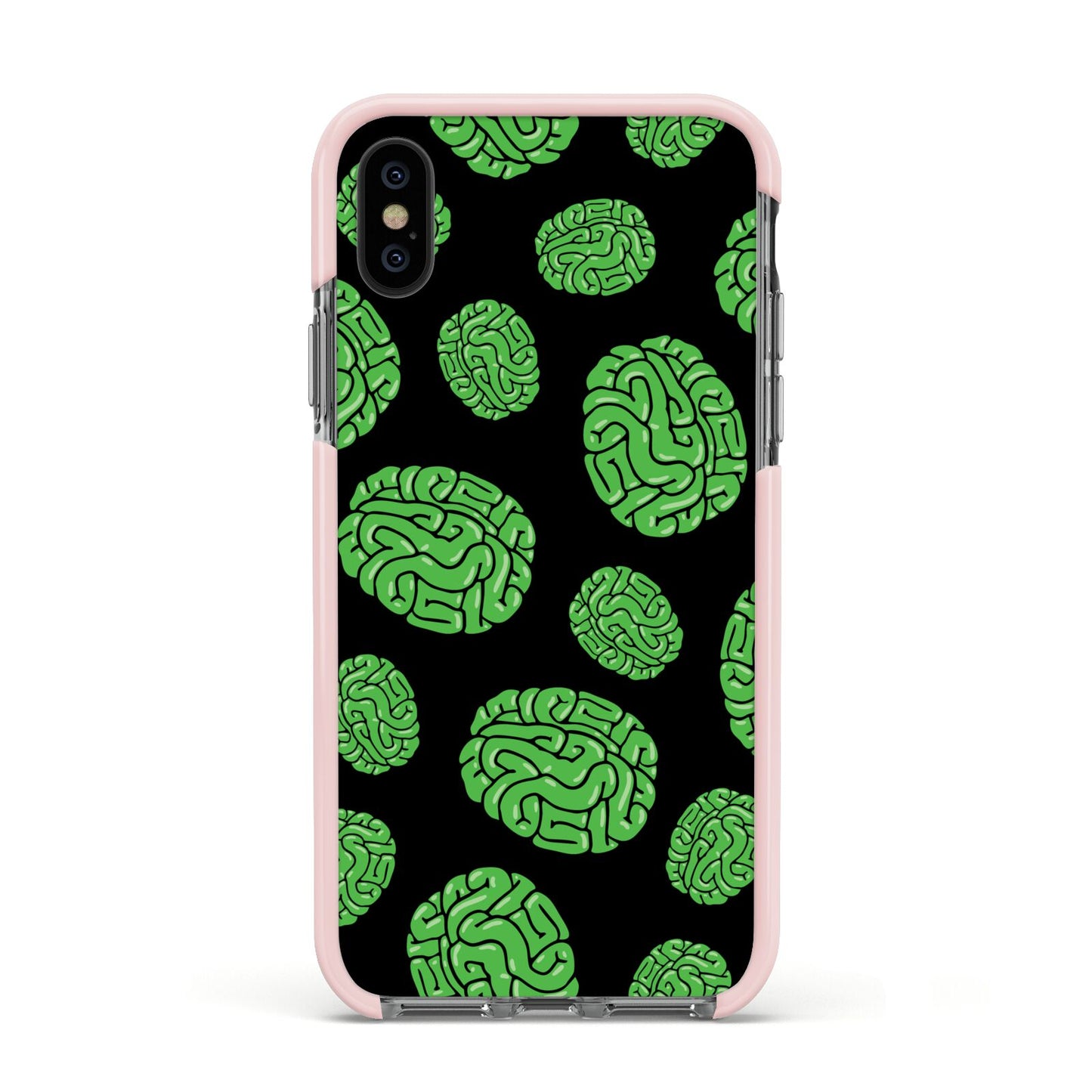 Green Brains Apple iPhone Xs Impact Case Pink Edge on Black Phone