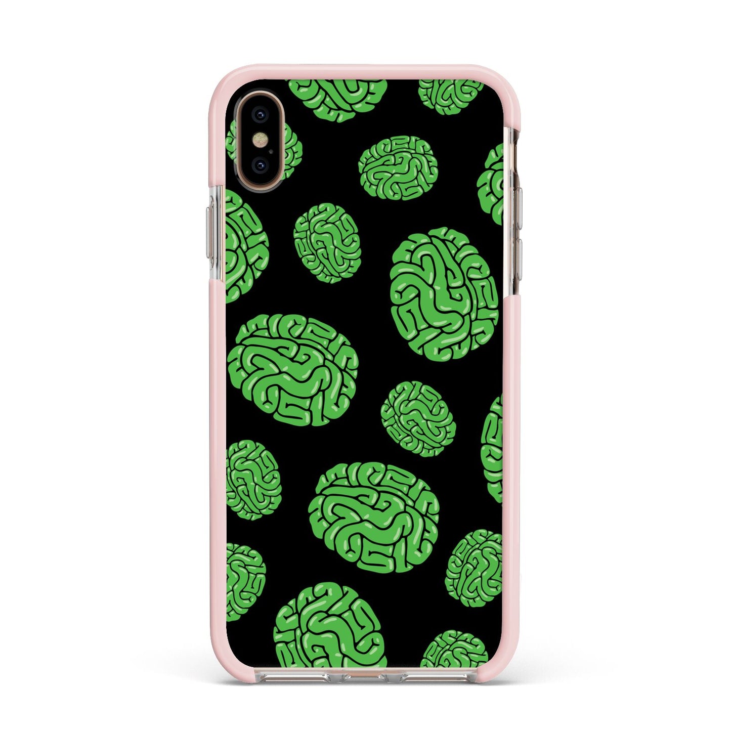 Green Brains Apple iPhone Xs Max Impact Case Pink Edge on Gold Phone