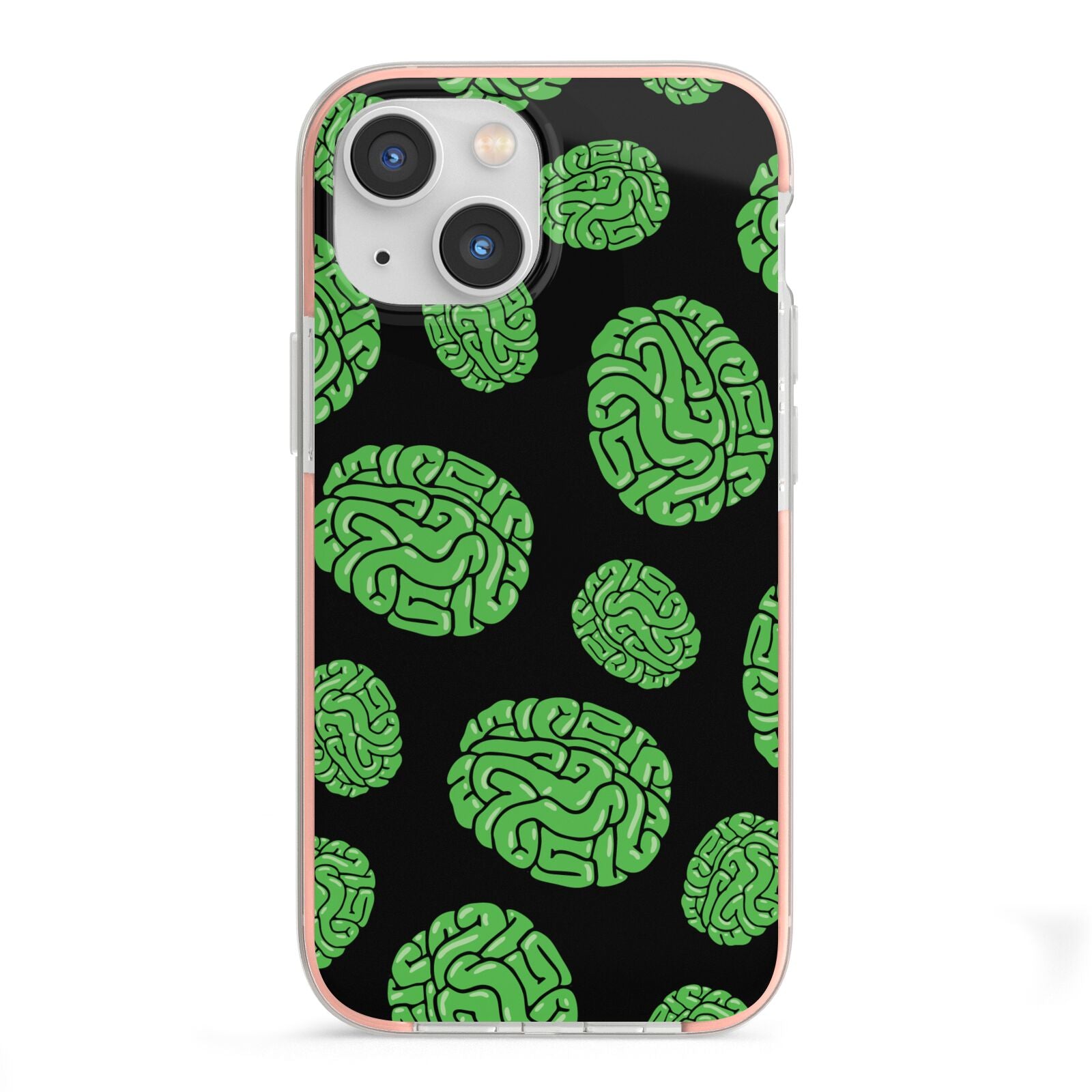 Green Brains iPhone 13 Mini TPU Impact Case with Pink Edges