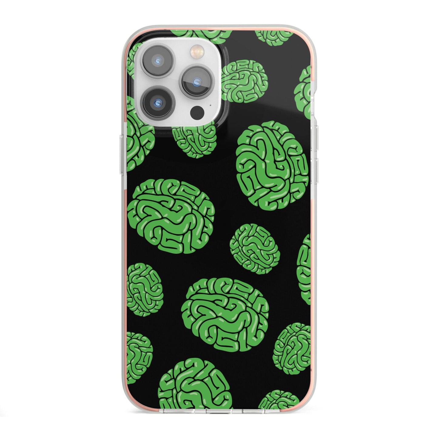 Green Brains iPhone 13 Pro Max TPU Impact Case with Pink Edges