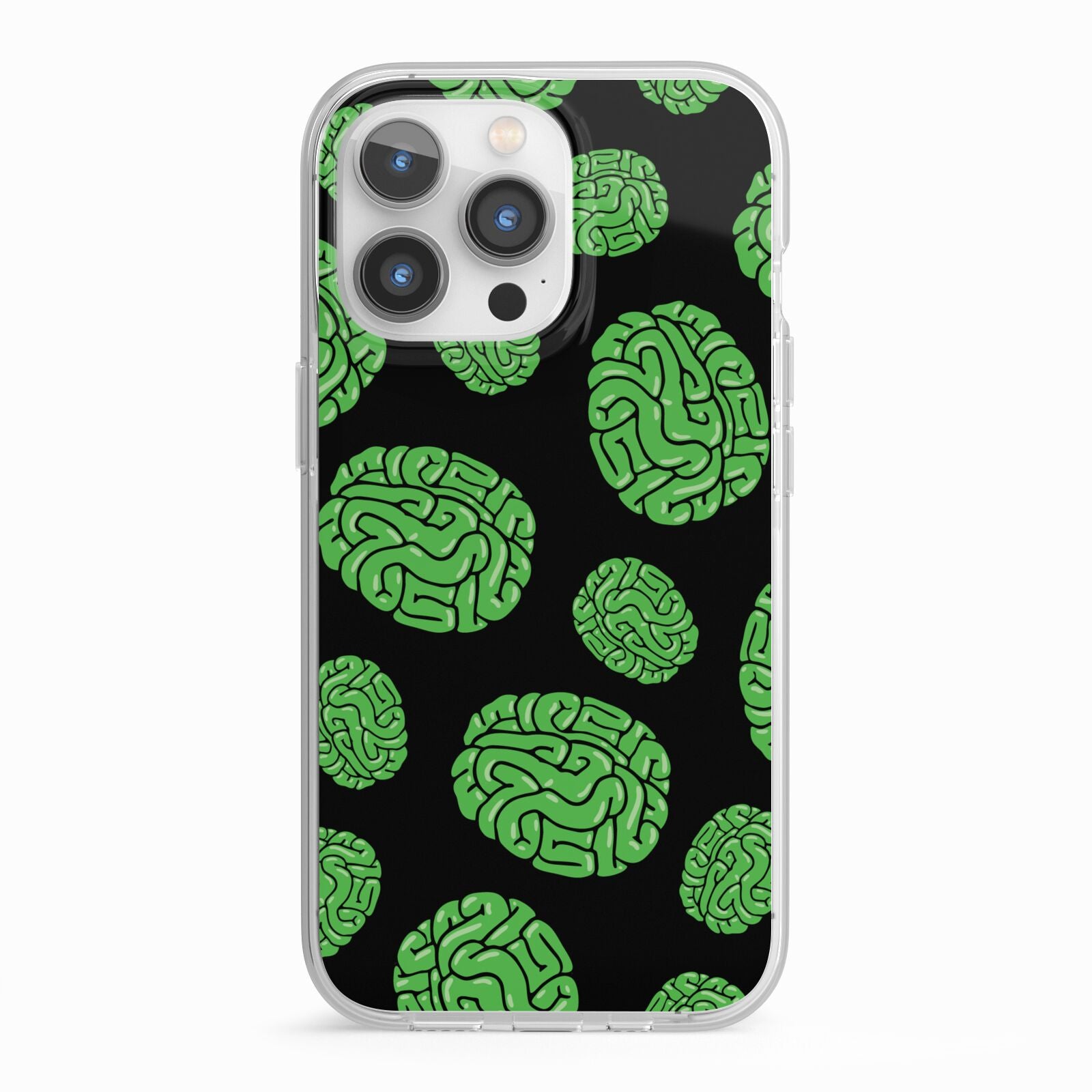 Green Brains iPhone 13 Pro TPU Impact Case with White Edges