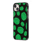 Green Brains iPhone 14 Plus Black Impact Case Side Angle on Silver phone