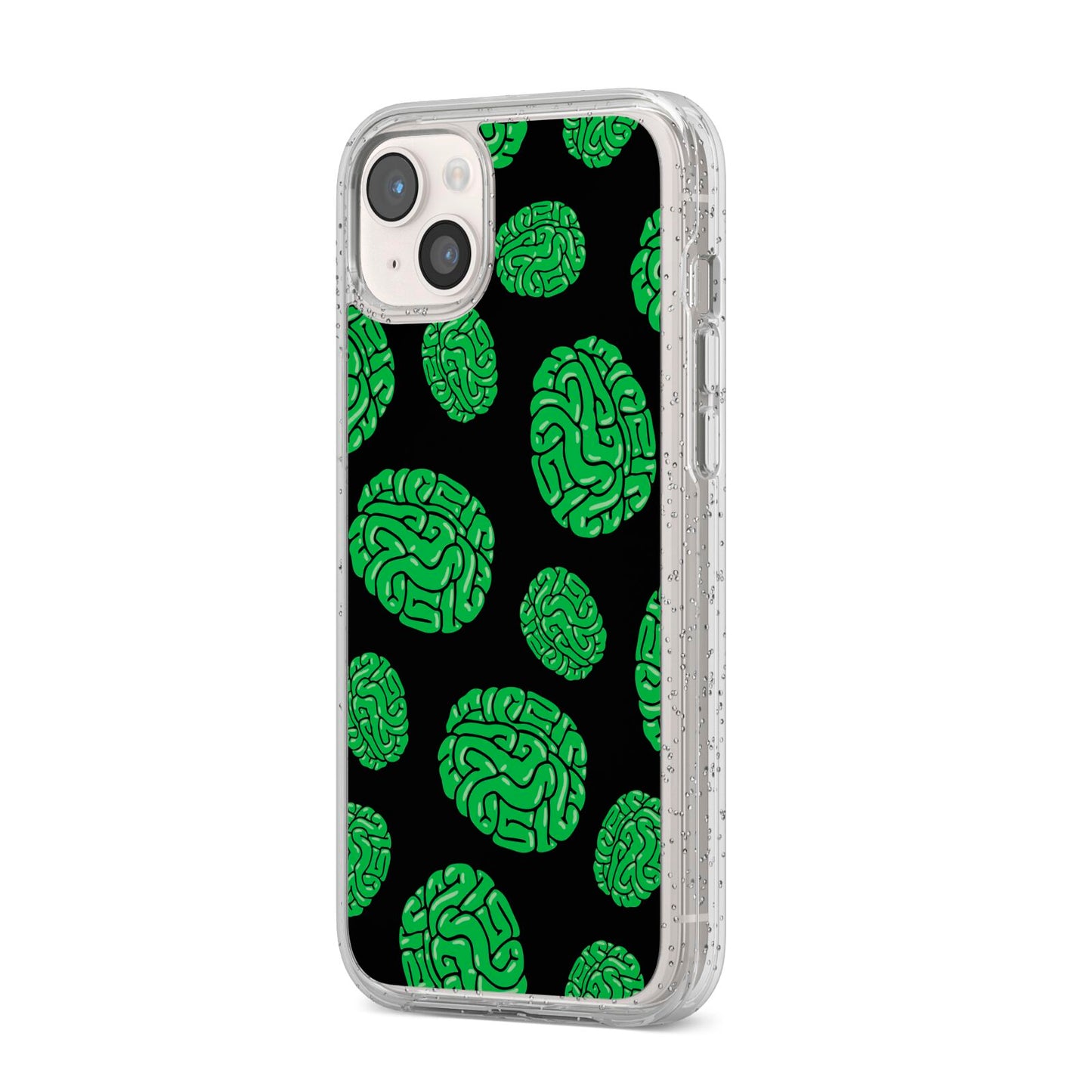 Green Brains iPhone 14 Plus Glitter Tough Case Starlight Angled Image