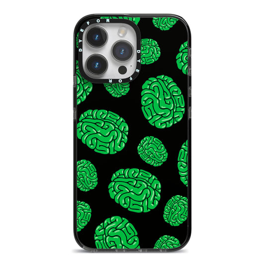 Green Brains iPhone 14 Pro Max Black Impact Case on Silver phone