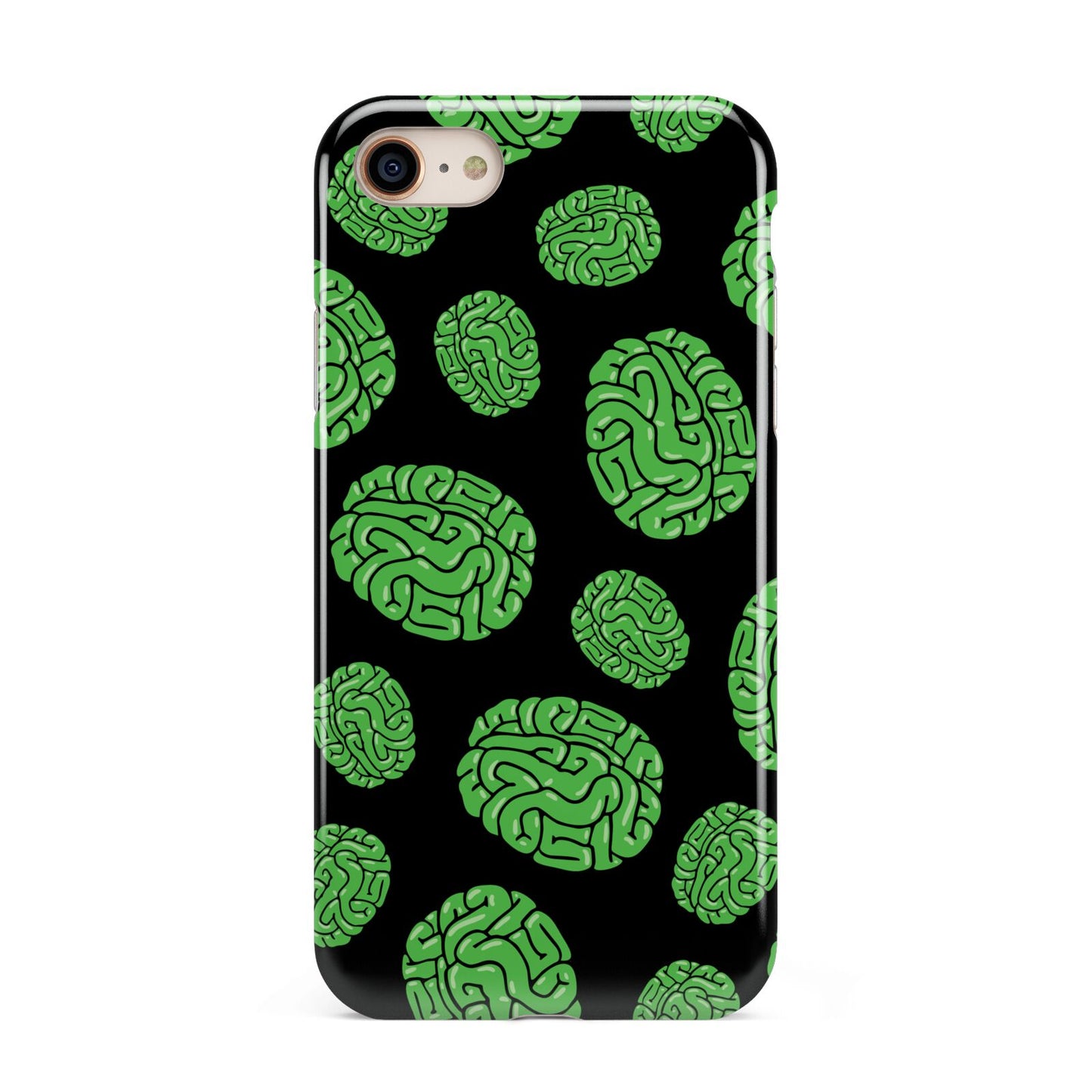 Green Brains iPhone 8 3D Tough Case on Gold Phone