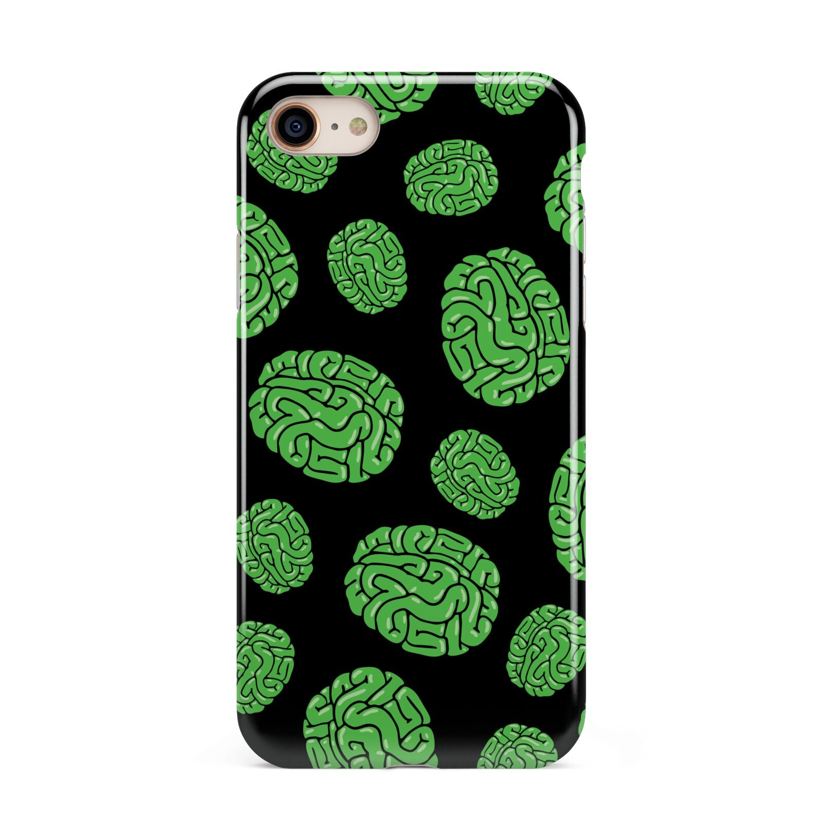 Green Brains iPhone 8 3D Tough Case on Gold Phone
