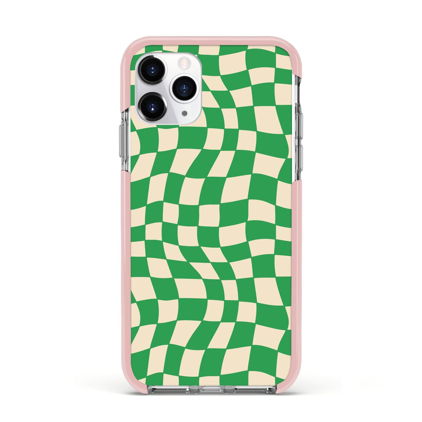 Green Check Apple iPhone 11 Pro in Silver with Pink Impact Case