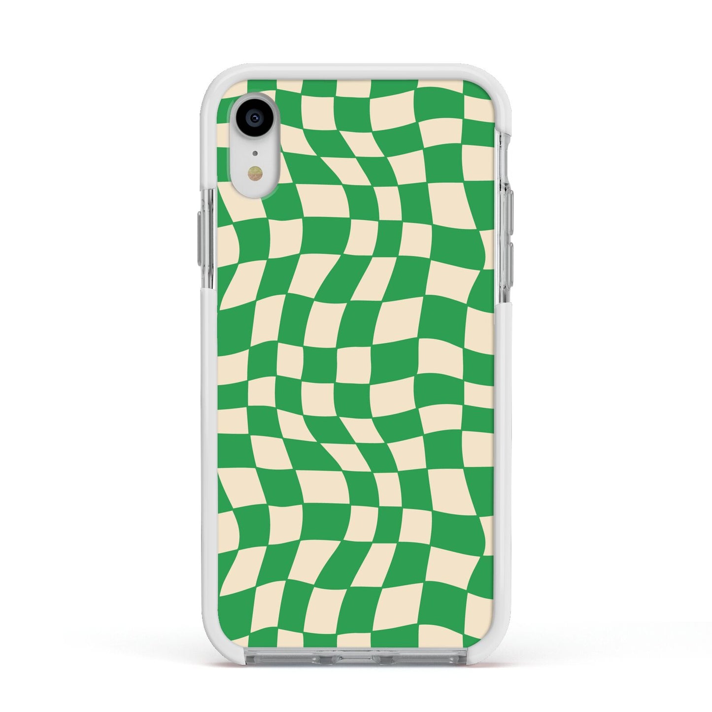 Green Check Apple iPhone XR Impact Case White Edge on Silver Phone