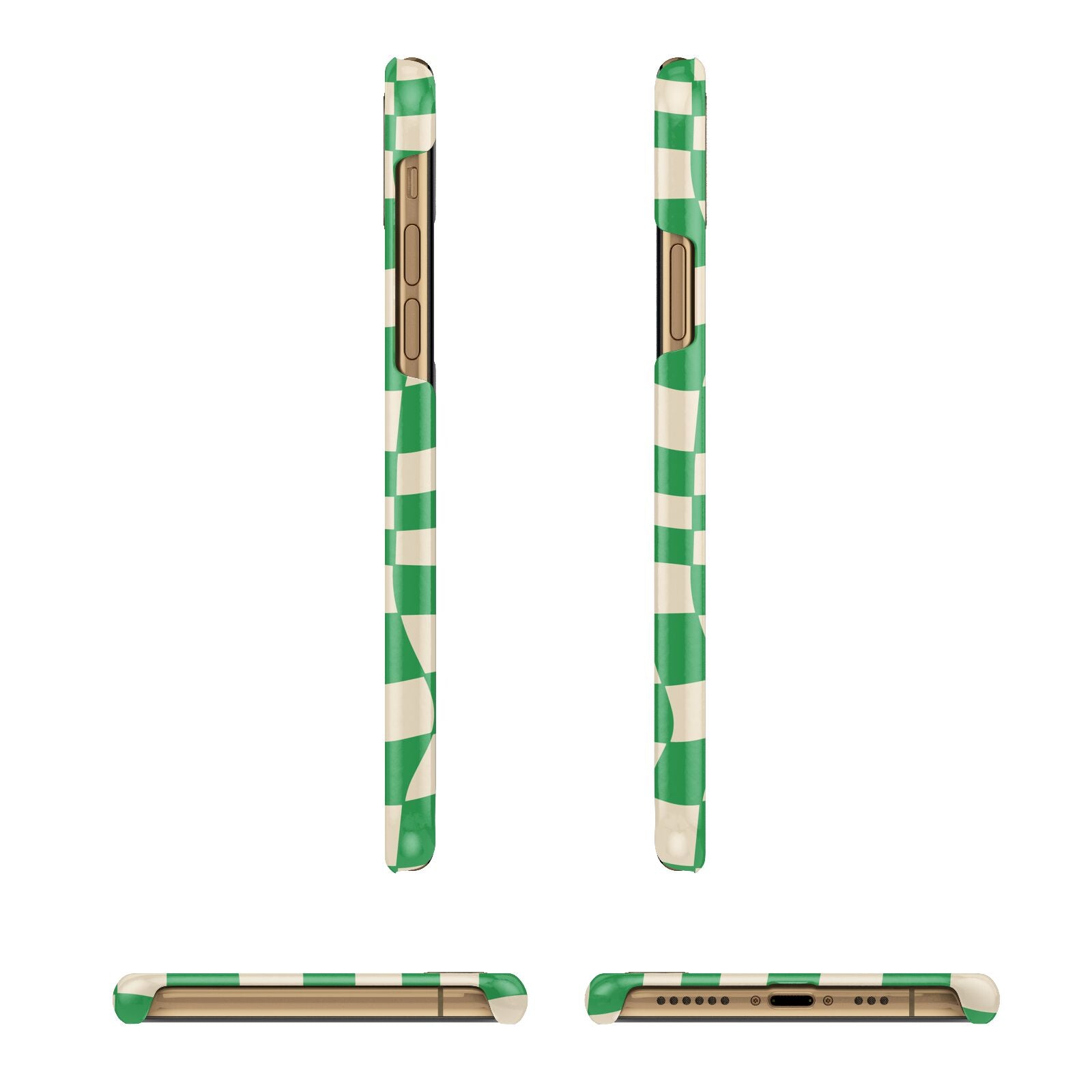 Green Check Apple iPhone Xs 3D Wrap Snap Case Angled Images