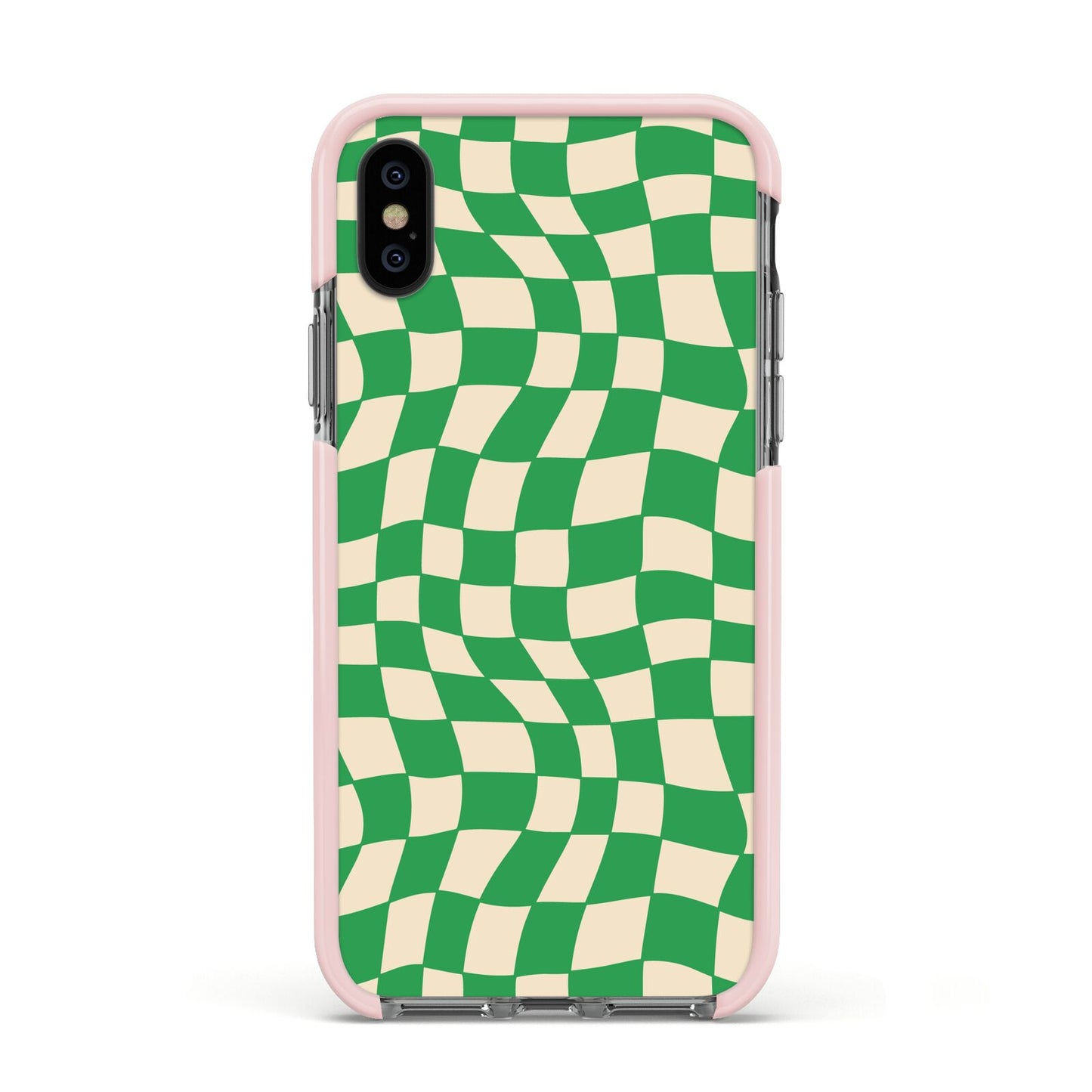 Green Check Apple iPhone Xs Impact Case Pink Edge on Black Phone