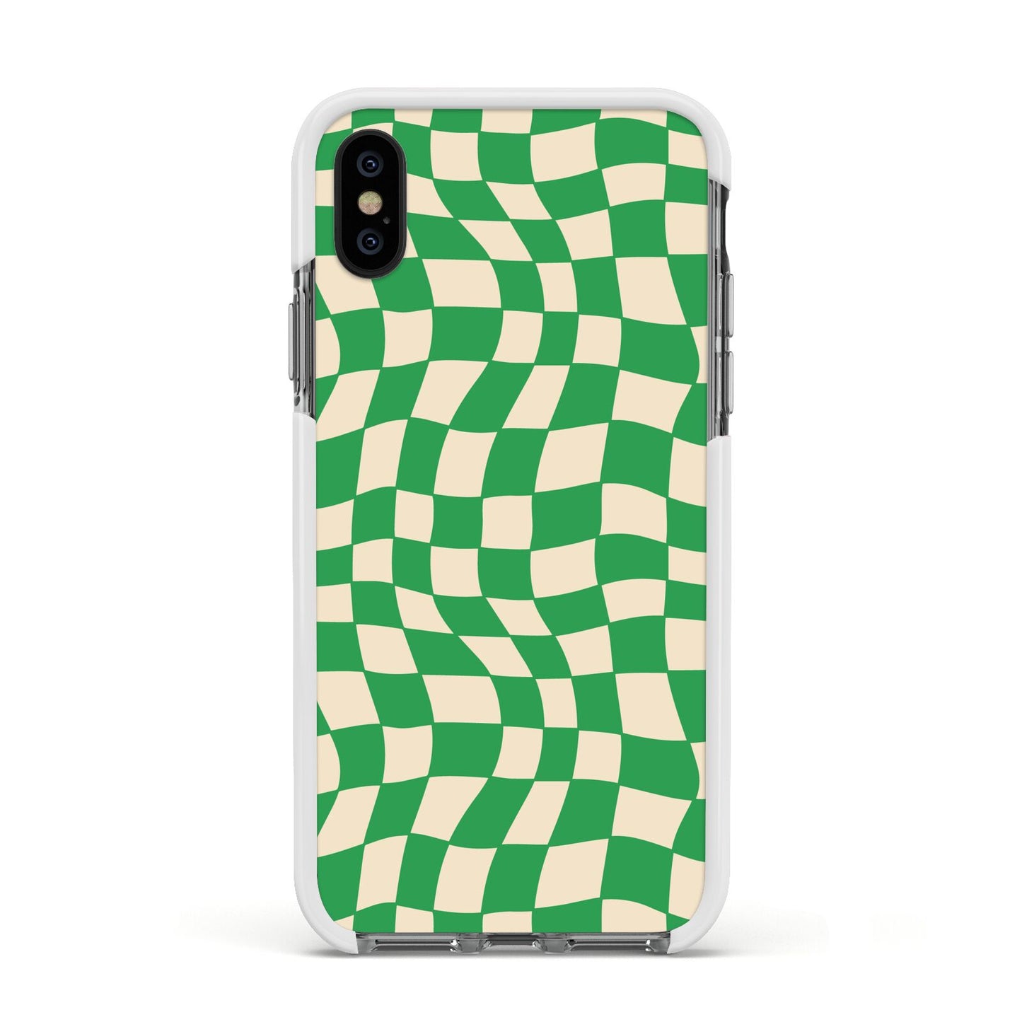 Green Check Apple iPhone Xs Impact Case White Edge on Black Phone
