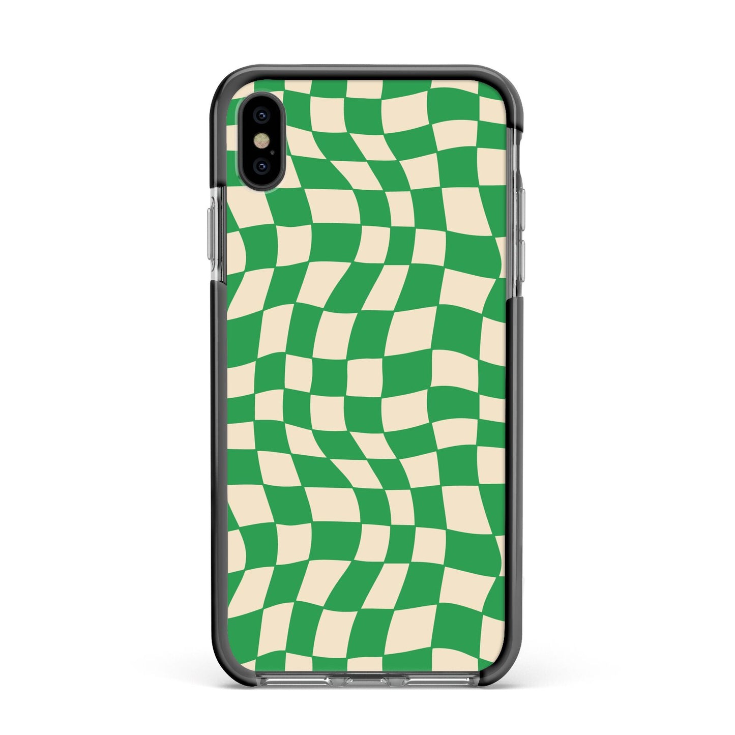 Green Check Apple iPhone Xs Max Impact Case Black Edge on Black Phone